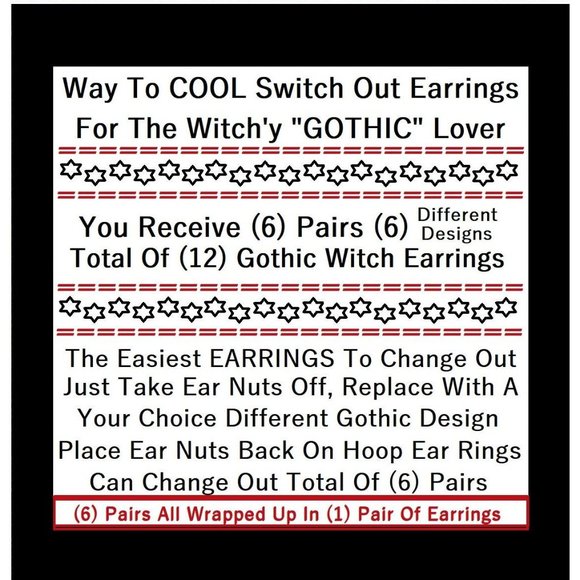 6/$20 Gothic Black&White Dark Moon Interchangeable Charm Earrings-6 Pairs in Set - Picture 8 of 8